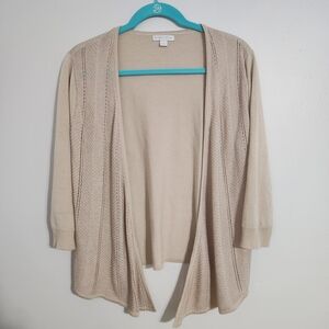 New York & Company Cream Open-Front Cardigan size L, 3/4 length sleeves